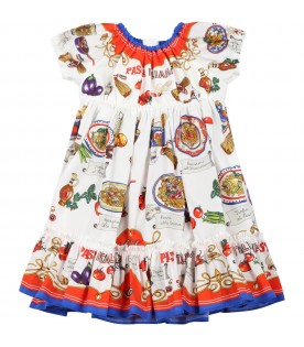 White dress for baby girl with iconic prints