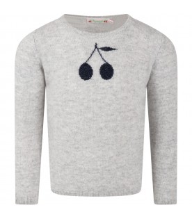 Gray sweater for girl with iconic cherries