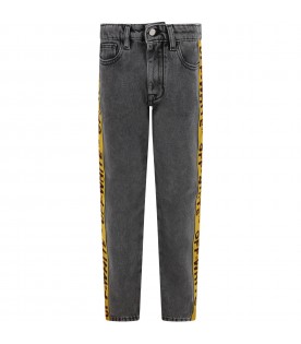 Gray jeans for boy with black logo