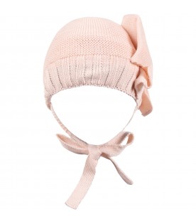 Pink hat for baby girl with bow