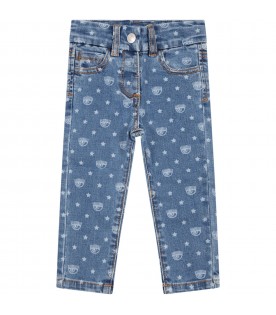 Blue jeans for baby girl with iconic blinking eyes and star