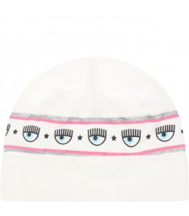 White hat for baby girl with iconic blinking eyes