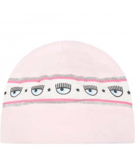 Pink hat for baby girl with iconic blinking eyes