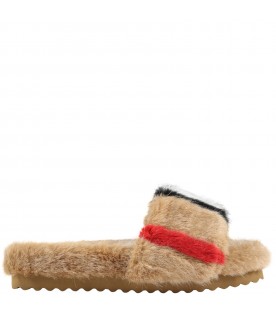 Beige sandals for kids with iconic stripes