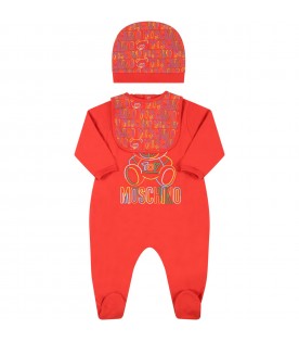 Red set for baby kids with teddy bear