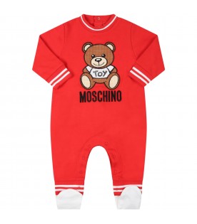 Red babygrow for baby kids with teddy bear