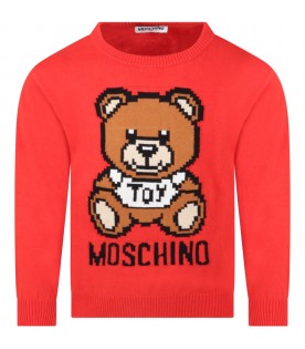 Red sweater for baby kids with teddy bear