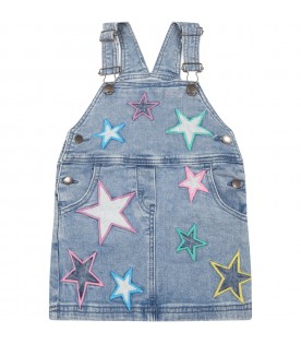 Light-blue dungarees pour bébé fille avec embroidered stars