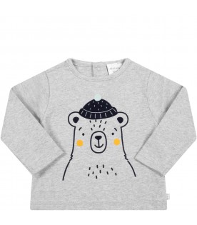 Gray T-shirt for baby boy with bear
