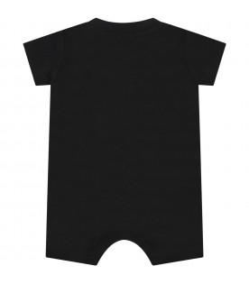 Black romper for baby boy with white logo