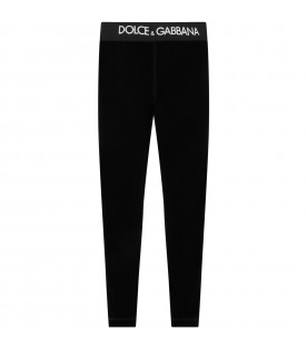 Black trousers for girl with white logo