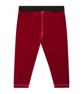 Fuchsia trousers for baby girl with white logo