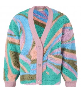 Multicolor cardigan for girl with iconic print