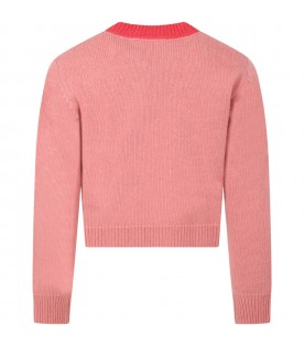 Pink sweater for girl with logo