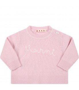 Pink sweater for baby girl with logo