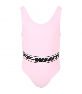 Pink swimsuit for girl with logos