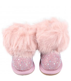 Pink boots for girl with rhinstones