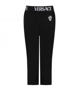 Black trousers for boy with logo and medusa