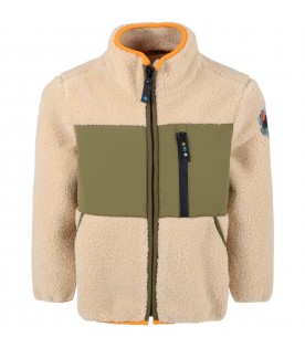 Beige jacket for kids with patch logo