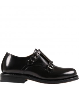 Black loafers for boy with double buckle