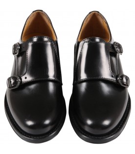 Black loafers for boy with double buckle