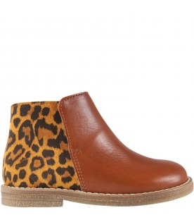 Brown boots for girl with spotted print