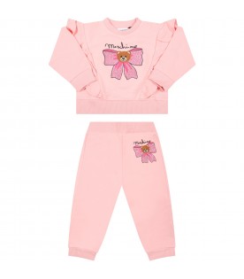Pink set for baby girl with fuchsia bow and Teddy Bear