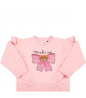 Pink set for baby girl with fuchsia bow and Teddy Bear