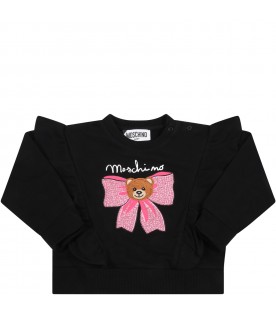 Black set for baby girl with fuchsia bow and Teddy Bear