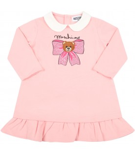 Pink dress for baby girl with Teddy Bear