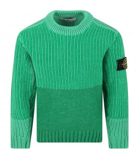 Green sweater for boy with patch logo