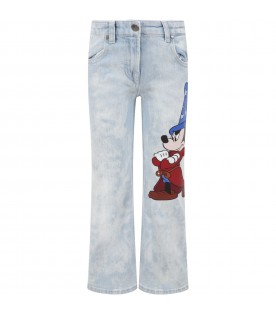 Light blue jeans for girl with Mickey Mouse