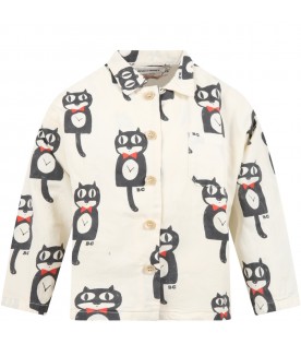 Ivory shirt for boy with black cat