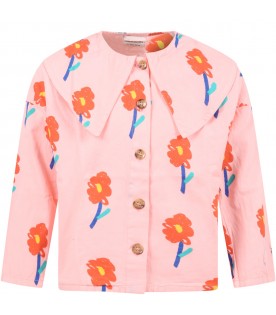 Camicia rosa per bambina con fiori e logo