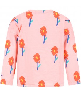 Pink shirt for girl with colorful flowers