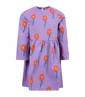 Purple dress for girl with flowers and logo