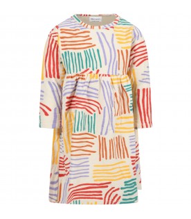 Ivory dress for girl with colorful lines