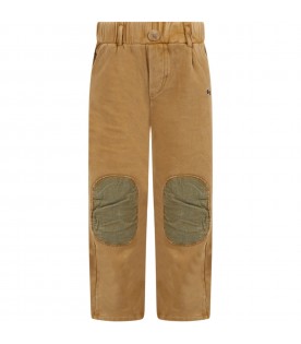 Brown trousers for boy with blue logo
