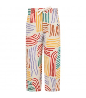 Pantaloni avorio da tuta per bambini con linee colorate