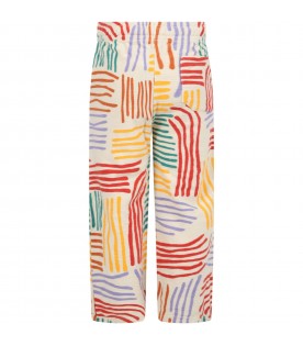 Pantaloni avorio da tuta per bambini con linee colorate