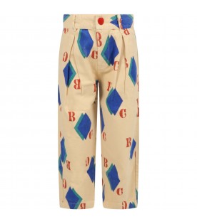 Beige trousers for boy with red logo