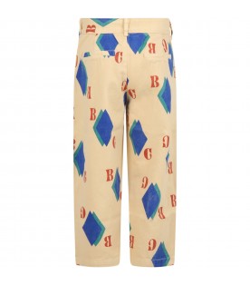 Beige trousers for boy with red logo
