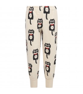 Ivory sweatpants for boy with black cat