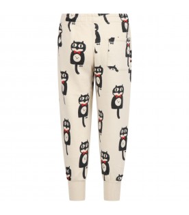 Ivory sweatpants for boy with black cat