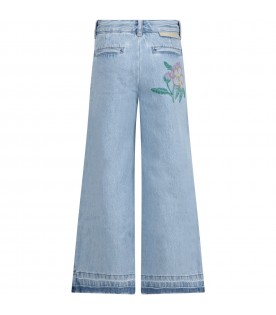 Light blue jeans for girl with flowers