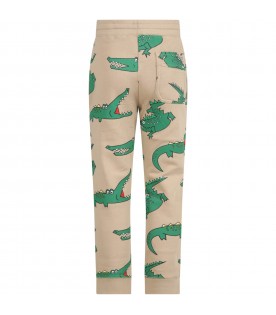 Beige sweatpants for boy with crocodiles