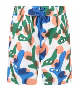 White swimshort for boy with prints
