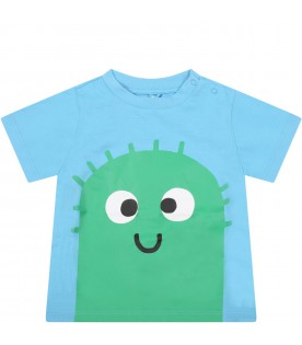 Light blue t-shirt for baby boy with monster