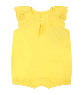 Yellow romper for baby girl with flowers