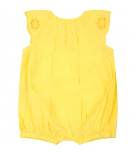 Yellow romper for baby girl with flowers